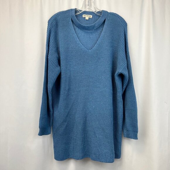 Zenana Outfitters Blue Knitted Choker Neck Pullover Tunic Sweater Size Small - Picture 1 of 8